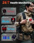 Military Smart Watches for Men, Smart Watch with 100 Days Battery/Flashlight/Heart Rate/Sleep/SpO2 Monitor/Calling/110+ Sports Mode, 5 ATM Rugged Men's Fitness Tracker Watch for Android iPhone(Black)