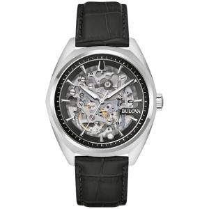 Bulova Men's Automatic Dress Classic Surveyor Watch, Black Leather Strap, Full Skeleton Dial, 42 Hour Power Reserve, 41mm
