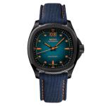 MIDO Multifort TV Big Date - Swiss Automatic Watch for Men - 40mm Black PVD Case - Blue Dial - Blue Fabric Strap with Orange Stitching- M0495263704100