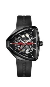 Hamilton Watch Ventura Elvis80 Skeleton Auto | Swiss Made | 42.5mm x 44.6mm Stainless Steel Case | Black Dial Analog Watch | Black Rubber Strap (Model: H24535331)