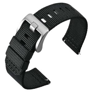 ANNEFIT Quick Release Watch Bands 20mm, Military Nylon Watch Strap for Men, Heavy Duty Stainless Steel Brushed Silver Buckle (Black)