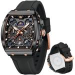 OLEVS Square Black Mens Watches Fashion Military Sport Big Face Chronograph Watch Casual Watches for Men Fashion Reloj para Hombre Business Wrist Watch