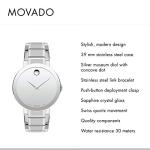 Movado Sapphire Men's Luxury Quartz Watch - Swiss Movement, Stainless Steel Bracelet, Water-Resistant to 3ATM - Classic Timepiece - Gift for Him - 39mm