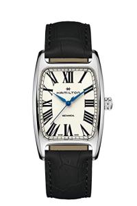 Hamilton Watch American Classic Boulton Mechanical | Swiss Made | 34mm x 38.8mm Stainless Steel Case | White Dial Analog Watch | Black Leather Strap (Model: H13519711)