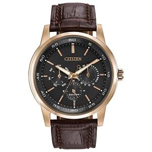Citizen Men's Eco-Drive Corso Classic Watch in Gold-tone Stainless Steel with Brown Leather strap, Black Dial, 44mm (Model: BU2013-08E)