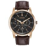 Citizen Men's Eco-Drive Corso Classic Watch in Gold-tone Stainless Steel with Brown Leather strap, Black Dial, 44mm (Model: BU2013-08E)