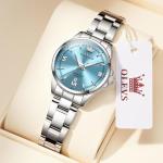OLEVS Women's Wrist Watches Luxury Elegant Stainless Steel Blue Dial Waterproof Luminous Diamond Women's Fashion Watch Ladies Watches for Small Wrist