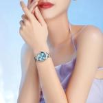 OLEVS Women's Wrist Watches Luxury Elegant Stainless Steel Blue Dial Waterproof Luminous Diamond Women's Fashion Watch Ladies Watches for Small Wrist