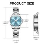 OLEVS Women's Wrist Watches Luxury Elegant Stainless Steel Blue Dial Waterproof Luminous Diamond Women's Fashion Watch Ladies Watches for Small Wrist