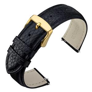 ANNEFIT Watch Band 18mm, Quick Release Textured Padded Leather Straps with Gold Buckle for Men and Women (Black)