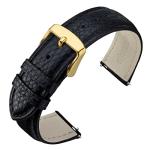 ANNEFIT Watch Band 18mm, Quick Release Textured Padded Leather Straps with Gold Buckle for Men and Women (Black)