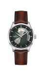 Hamilton Watch Jazzmaster Open Heart Auto | Swiss Made | 40mm Stainless Steel Case | Green Dial Analog Watch | Brown Leather Strap (Model: H32675560)