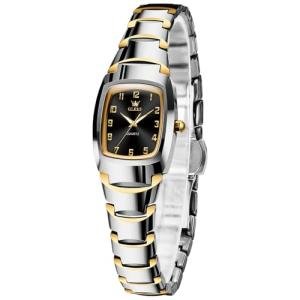 OLEVS Watches for Women Fashion Vintage Black Small Square Face Ladies Watch Luxury Silver and Gold Two Tone Stainless Steel Waterproof Women's Watches Analog Dainty Dress Female Watch Reloj Mujer