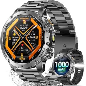 Karchilor Military Smart Watches for Men, 1.7″ Smartwatch with 1000 mAh Battery/2 Straps/Led Flashlight/Heart Rate/Sleep Monitor 100+ Sport Modes, Answer/Make Calls Fitness Watch for Android/iPhone