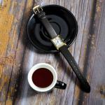 WOCCI 16mm Lug Width, Elegant Watch Band, Genuine Leather Replacement Strap with Gold Buckle (Black)