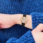 WOCCI 16mm Lug Width, Elegant Watch Band, Genuine Leather Replacement Strap with Gold Buckle (Black)