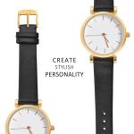 WOCCI 16mm Lug Width, Elegant Watch Band, Genuine Leather Replacement Strap with Gold Buckle (Black)