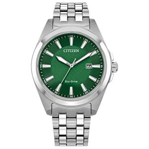 Citizen Men's Eco-Drive Classic Peyton Watch, 3-Hand Date, Sapphire Crystal, Luminous Markers, Silver/Green Dial