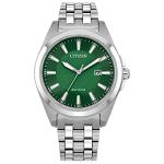 Citizen Men's Eco-Drive Classic Peyton Watch, 3-Hand Date, Sapphire Crystal, Luminous Markers, Silver/Green Dial