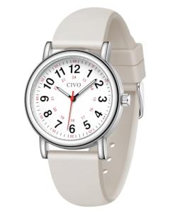 CIVO Nurse Watch for Women Men: Waterproof Nursing Easy Read Dial Wristwatch - Analog Watches for Ladies Students Beige 12/24 Hour with Second Hand