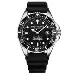 Stuhrling Original Men's Watch Dive Watch Silver 42 MM Case with Screw Down Crown Rubber Strap Water Resistant to 330 FT (Black)