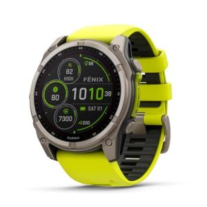 Garmin fēnix® 8 – 51 mm, Solar, Sapphire, Premium Multisport GPS Smartwatch, Long-Lasting Battery Life, Dive-Rated, Built-in LED Flashlight, Titanium with Amp Yellow/Graphite Band
