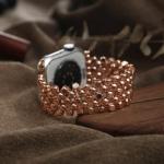 SWEETAXI Metal Elastic Watch Band, Designer Beaded Strap Compatible with Apple Watch Series Ultra/11/10/9/8/7/SE/6/5/4/3/2/1, 38-49mm, Silver (rose gold, 38/40/41/42mm(Series11/10))