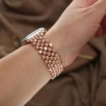 SWEETAXI Metal Elastic Watch Band, Designer Beaded Strap Compatible with Apple Watch Series Ultra/11/10/9/8/7/SE/6/5/4/3/2/1, 38-49mm, Silver (rose gold, 38/40/41/42mm(Series11/10))
