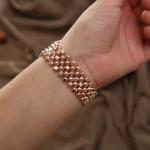 SWEETAXI Metal Elastic Watch Band, Designer Beaded Strap Compatible with Apple Watch Series Ultra/11/10/9/8/7/SE/6/5/4/3/2/1, 38-49mm, Silver (rose gold, 38/40/41/42mm(Series11/10))