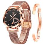 OLEVS Rose Gold Watch for Women Mesh Strap Fashion Dress Japanese Quartz Waterproof Luminous Ladies Watches Bracelet Sets