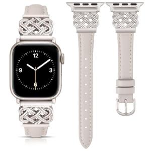 TOYOUTHS Compatible with Apple Watch Bands Women 38/40/41/42mm Dressy Slim Leather Strap with Designer Celtic Knot Interlock Buckle Bracelet for iWatch Series 11 10 9 8 7 6 5 4 SE 3 2 1, Starlight