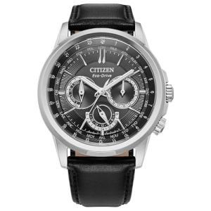 Citizen Men's Eco-Drive Dress Classic Calendrier Watch, Black Leather Strap, Black Dial (Model: BU2100-05E)