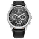Citizen Men's Eco-Drive Dress Classic Calendrier Watch, Black Leather Strap, Black Dial (Model: BU2100-05E)