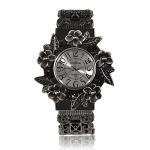 Weicam Women Vintage Cuff Bangle Bracelet Watch Carved Flowers Analog Quartz Wrist Watch