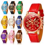 Yinkin 10 Pcs Assorted Platinum Watch Unisex Quartz Watch Sets for Women Men Ladies Watches Roman Numerals PU Leather Women's Wrist Watches