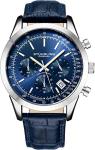 Stuhrling Original Mens Watches Chronograph Analog Blue Dial with Date - Tachymeter 24-Hour Subdial Mens Blue Leather Strap - Watches for Men Rialto Collection