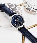 Stuhrling Original Mens Watches Chronograph Analog Blue Dial with Date - Tachymeter 24-Hour Subdial Mens Blue Leather Strap - Watches for Men Rialto Collection