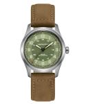 Hamilton Watch Khaki Field Titanium Auto | Swiss Made | 38mm Titanium Case | Green Dial Analog Watch | Brown Leather Strap (Model: H70205860)