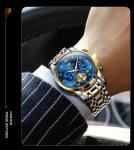 OLEVS Blue Watches for Men Analog Quartz Stainless Steel Fashion Sport Mens Wrist Watch Classic Luminous Dress Mens Watches Gold and Silver Chronograph Moon Phase Luxury Relojes para Hombres