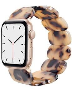 Heesch Blonde Tortoise Band Compatiable with Apple Watch Strecthy Band for Woman 38mm 41mm Fashion Resin Strap for iWatch 7,SE,6,5,4 40mm Wristband
