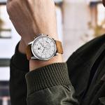 BENYAR Quartz Chronograph Waterproof Watches Business and Sport Design Leather Band Strap Wrist Watch for Men (Brown Silver White)