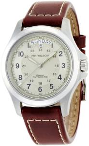 Hamilton Watch Khaki Field King Auto | Swiss Made | 40mm Stainless Steel Case | Beige Dial Analog Watch | Brown Leather Strap (Model: H64455523)