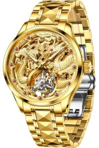 OUPINKE Men's Luxury Dragon-Engraved Tourbillon Watch Tungsten Steel Sapphire Crystal