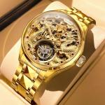 OUPINKE Men's Luxury Dragon-Engraved Tourbillon Watch Tungsten Steel Sapphire Crystal
