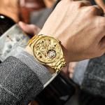 OUPINKE Men's Luxury Dragon-Engraved Tourbillon Watch Tungsten Steel Sapphire Crystal