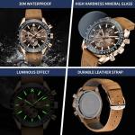 BY BENYAR Mens Watches Analog Quartz Chronograph Waterproof Luminous Watch for Men Business Work Sport Casual Brown Leather Band Dress Men's Wrist Watches Elegant Gifts for Men