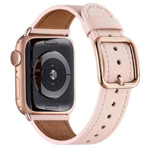 MNBVCXZ Compatible with Apple Watch Band 38mm 40mm 41mm 42mm 44mm 45mm 46mm 49mm Women Men Genuine Leather Replacement Strap for iWatch Series 11 10 9 8 7 6 5 4 3 2 1 SE Ultra (Pink Sand/Rose Gold)