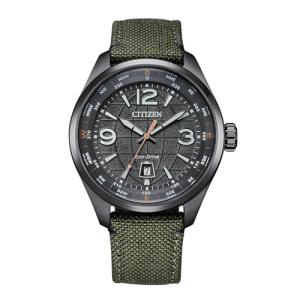 Citizen Men's Eco-Drive Weekender Sport Casual, Gray Stainless Steel Watch, Green Nylon Strap, 3 Hand, Date (Model: AW1837-11H)