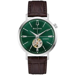 Bulova Men's Automatic Dress Classic Aerojet Watch,Brown Leather Strap, Green Dial, Hack Feature, 42 Hour Power Reserve (Style: 96A332)