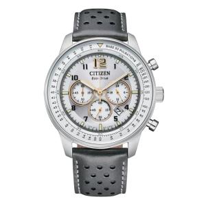 Citizen Men's Eco-Drive Sport Casual Chronograph Watch, Gray Leather Strap, Silver-Tone Dial, Chronograph, Date (Model: CA4500-24H)